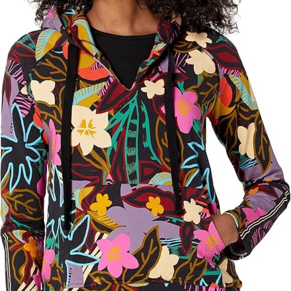 Johnny Was Wild Pullover Hoodie Sweatshirt Cotton Floral Shirt Top Pink Black NW - Picture 6 of 7